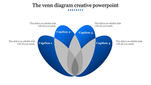 Four overlapping blue petal shaped sections creating a venn diagram with labeled captions and a gray center.