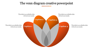 Creative Venn diagram with four orange petals intersecting in gray areas labeled Caption 1 to Caption 4.