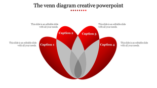 Venn diagram with four red petal shaped segments overlapping in gray tones on a white background.