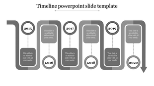Modern L-pattern timeline in warm grey showing four chronological points with matching text containers.