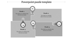 Gray jigsaw puzzle design with four interlocked pieces and numbered circular markers from 01 to 04.