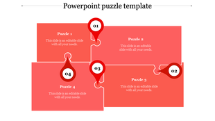 Numbered red puzzle pieces arranged in a connected layout with circular markers each with caption areas.