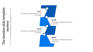 Timeline with interconnected blue segments for years 2017 to 2020 placed in a white background.