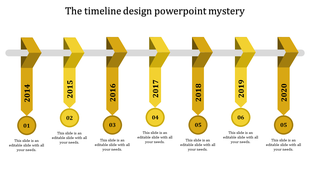 Yellow vertical ribbons display years 2014 to 2020 with numbers in circles below, connected by a horizontal bar.