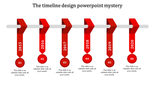 Timeline with red arrow ribbons for years 2015 to 2020 connected to circular numbered nodes below.