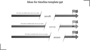 Monochrome timeline featuring three parallel arrows with milestone flags, and text labels representing sequential years.