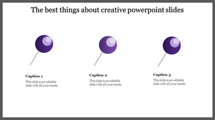 Three colorful pushpins for creative slide with shadow effects and corresponding captions areas underneath.