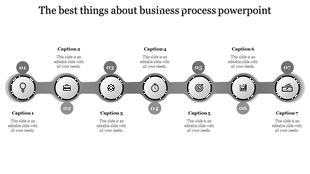Sequential purple circles showing six business stages business, process, target, growth, profit, and management.