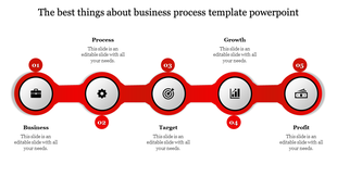 Business process template with six gray circles for business, process, target, growth, profit, and management.
