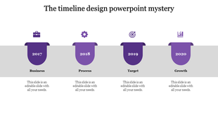 Timeline with multicolored drop shaped markers for 2017 to 2020, showing icons for business growth stages.
