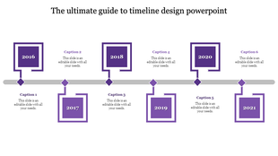 Timeline infographic with six square milestones from 2016 to 2021, each in a distinct color, linked by a horizontal line.