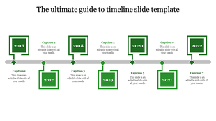 Horizontal timeline with red square nodes, diamond connectors, and alternating text placeholders for each year.