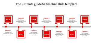 Horizontal timeline with blue square nodes, diamond connectors, and alternating text placeholders for each year.