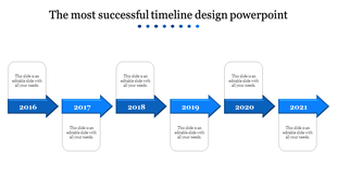 Stepwise timeline with vibrant blue arrows forming a sequential path, each connected to a white rectangular caption box.