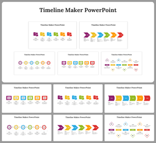 Slide deck showcasing a collection of timeline templates with various colorful designs and layouts.
