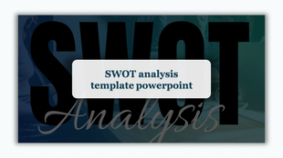 SWOT analysis template featuring large black letters in the background and a white overlay for the title.
