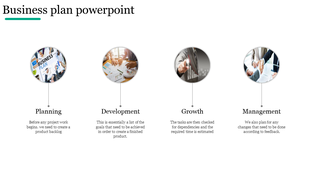 Four circular icons aligned horizontally, each connected to text descriptions below on a white background.