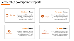 Partnership slide having four distinct logos with partner names and brief text descriptions, arranged in a grid layout.