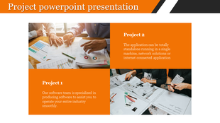 A slide from a project presentation with two projects with images and text descriptions.
