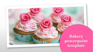 Delicious cupcakes topped with pink rose icing, showcasing a bakery themed design.
