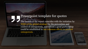 Quote template with a large quotation mark, white text over a dark background, and highlighted phrases in yellow. 
