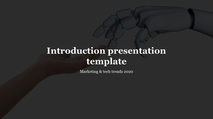 Introduction slide featuring a symbolic image of human-robot interaction, with text on technology trends.