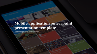 Slide showcasing a mobile application interface with colorful cards and the title.