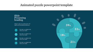 Infographic with a lightbulb puzzle with four sections and a numbered list of placeholder text areas on a dark background.