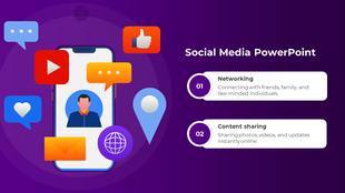 Social media slide with a purple background, featuring a smartphone surrounded by colorful icons, and two sections of text.