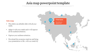 Editable Asia Map PowerPoint Template  with Location tag