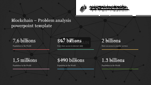 Blockchain analysis slide with six bold numerical data and colored underlines, on a dark tech inspired background.