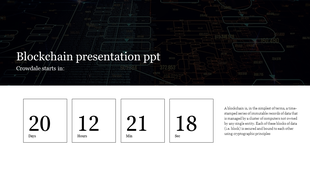 A slide with a countdown timer showing the remaining time for the Crowdale blockchain event set against a digital background.