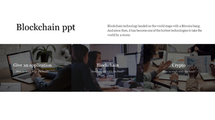 Modern blockchain slide with three overlay images representing applications, blockchain, and crypto, each with text labels.