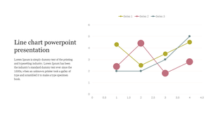 Slide with a three series line chart in green, pink, and blue, paired with a left aligned text section.