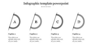 Series of four slanted gray circles labeled A, B, C, and D, with space for captions underneath.