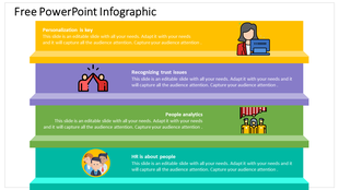 Infographic template with four color-coded rows, each accompanied by an icon and brief description.