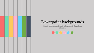 Slide design with a neutral background, colorful vertical bars on the left, title text on the right, and circular color icons.