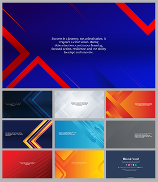 A collection of professional PowerPoint background slides with vibrant colors and abstract designs.