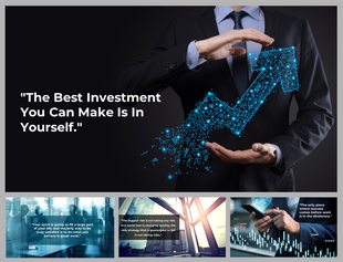 Business themed slide deck featuring motivational quotes, a digital growth arrow, and futuristic visuals.