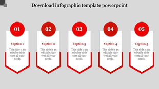 Infographic template featuring five red banners, each numbered 01 to 05, with text placeholders.