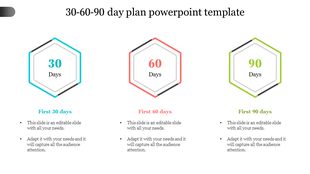 Hexagonal 30 60 90 Day Plan PowerPoint Template Designs