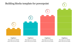 Building blocks chart slide with four colorful sections, numbered 1 to 4, each representing different captions.