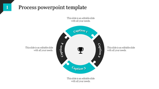 Process template featuring a circular puzzle with four labeled segments, alternating colors, and a trophy icon at the center.