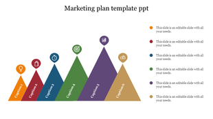 Slide with six triangular sections in orange, red, blue, green, purple, and gold, featuring icons at the top.