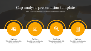 Gap analysis template with four circular icons representing key areas of analysis.