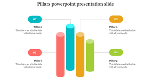 3D bar chart with four colored pillars of varying heights, labeled as Pillar 1 to Pillar 4, connected to text captions. 