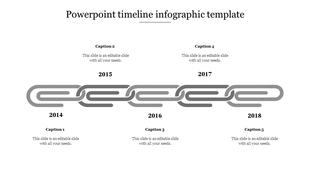 Timeline infographic PPT template with a grey chain link design, highlighting key years and captions.