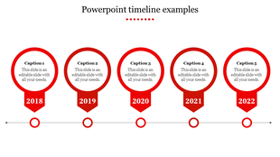 Timeline layout with five red circle markers, each representing different years from 2018 to 2022.
