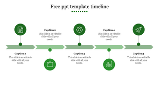 Timeline slide with five green icons representing key milestones and captions for each point in the process.