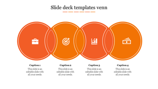 Venn diagram in orange with four circular icons and captions, set against a neutral background.